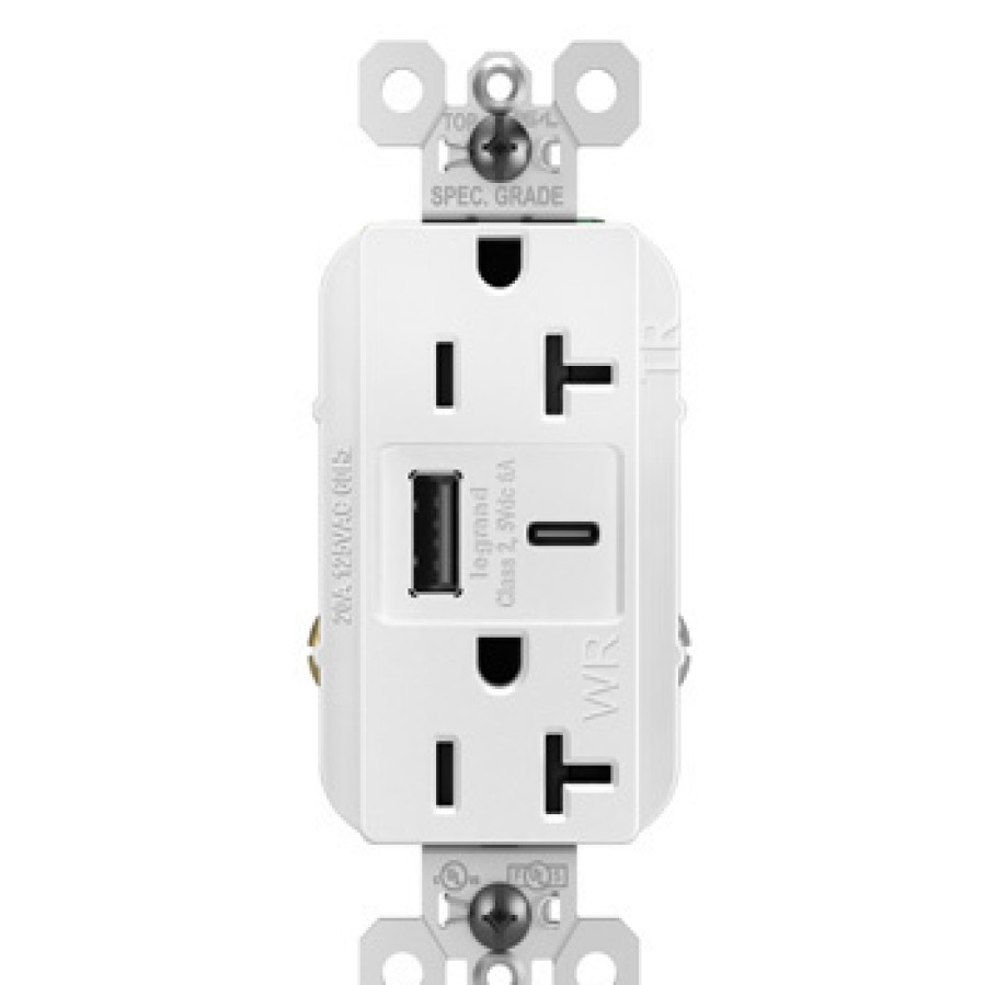 Verdrahtung Legrand Outdoor-Outlets | Manipulationssichere, Wetterfeste 20-A-125-V-Steckdose Mit Usb-Typ-A/C-Schnellladeanschlussen, Weis