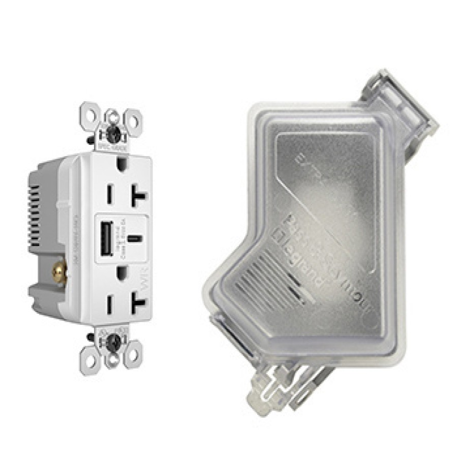 Verdrahtung Legrand Outdoor-Outlets | Manipulationssichere, Wetterfeste 20-A-125-V-Steckdose Mit Usb-Typ-A/C-Schnellladeanschlussen, Weis