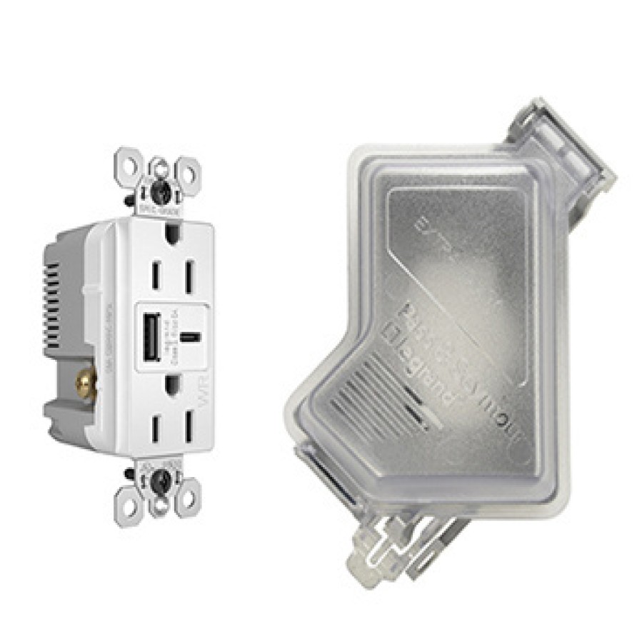 Verdrahtung Legrand Outdoor-Outlets | 15 A 125 V, Manipulationssichere, Wetterbestandige Steckdose Mit Usb-Typ-A/C-Schnellladeanschlussen, Weis